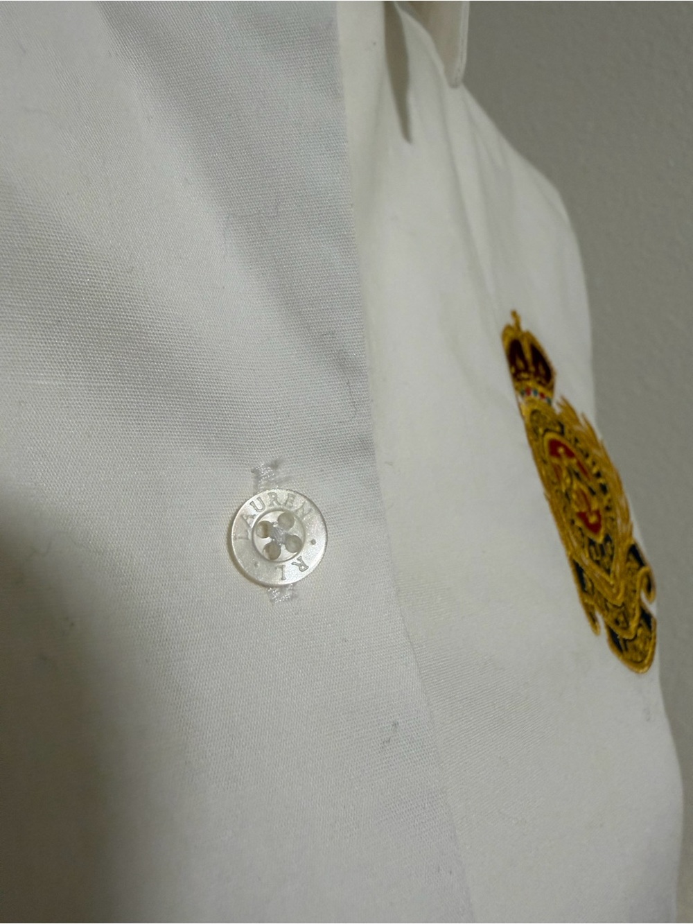 Ralph Lauren White Peplum Button-Down Shirt with Gold Crest Plaid Trim Preppy - Picture 6 of 8